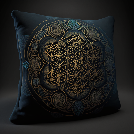 Printed Sacred Geometry Decorative Pillow Turquois and Gold