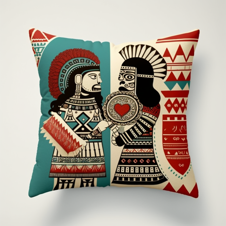 Printed Aztec Themed Heart Decorative Pillow