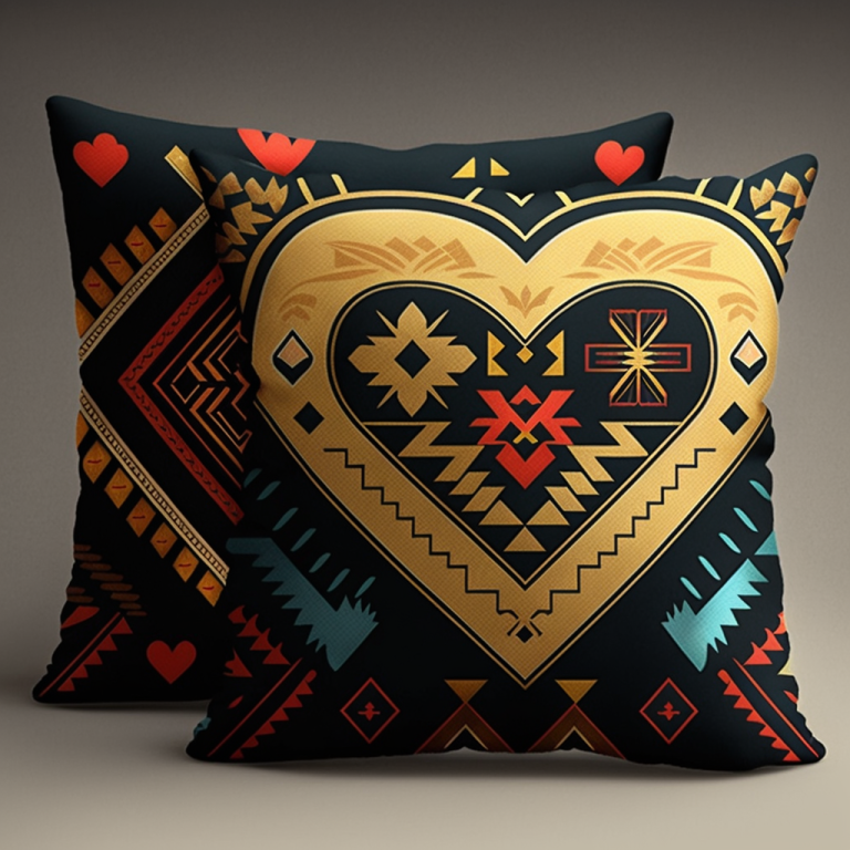 Printed Heart Aztec Themed Decorative Pillow
